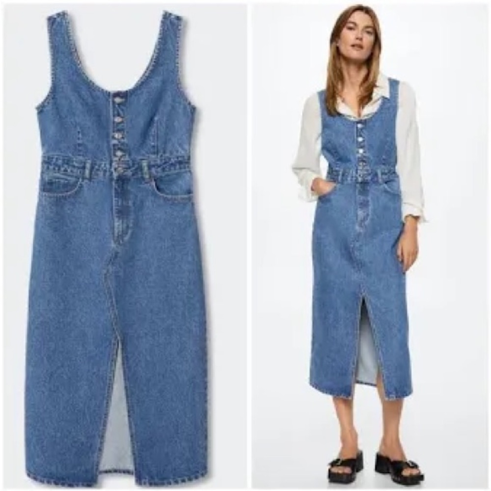 Mango button up denim midi dress